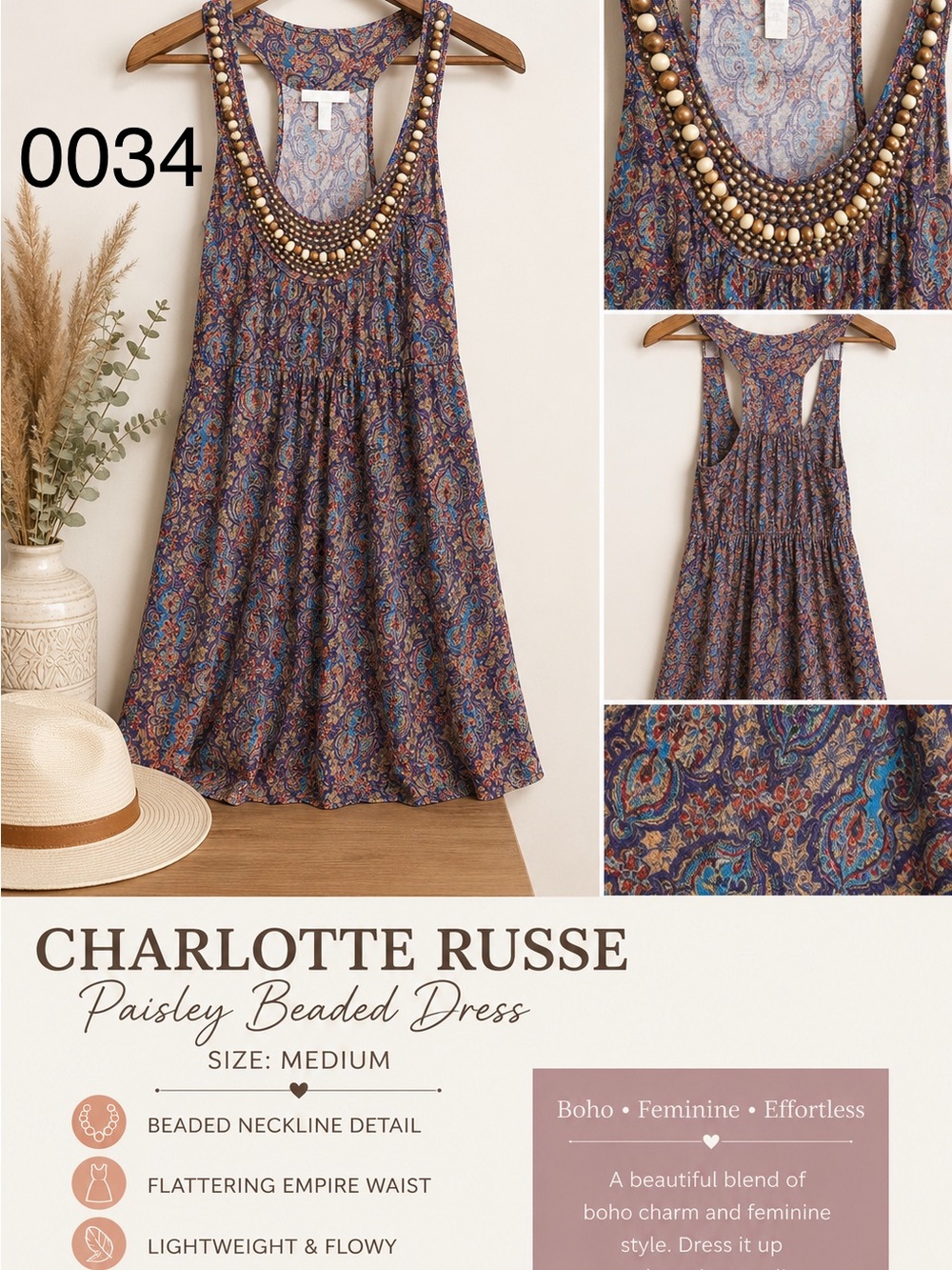 Charlotte Russe Beaded Paisley Mini Dress in Blue and Brown